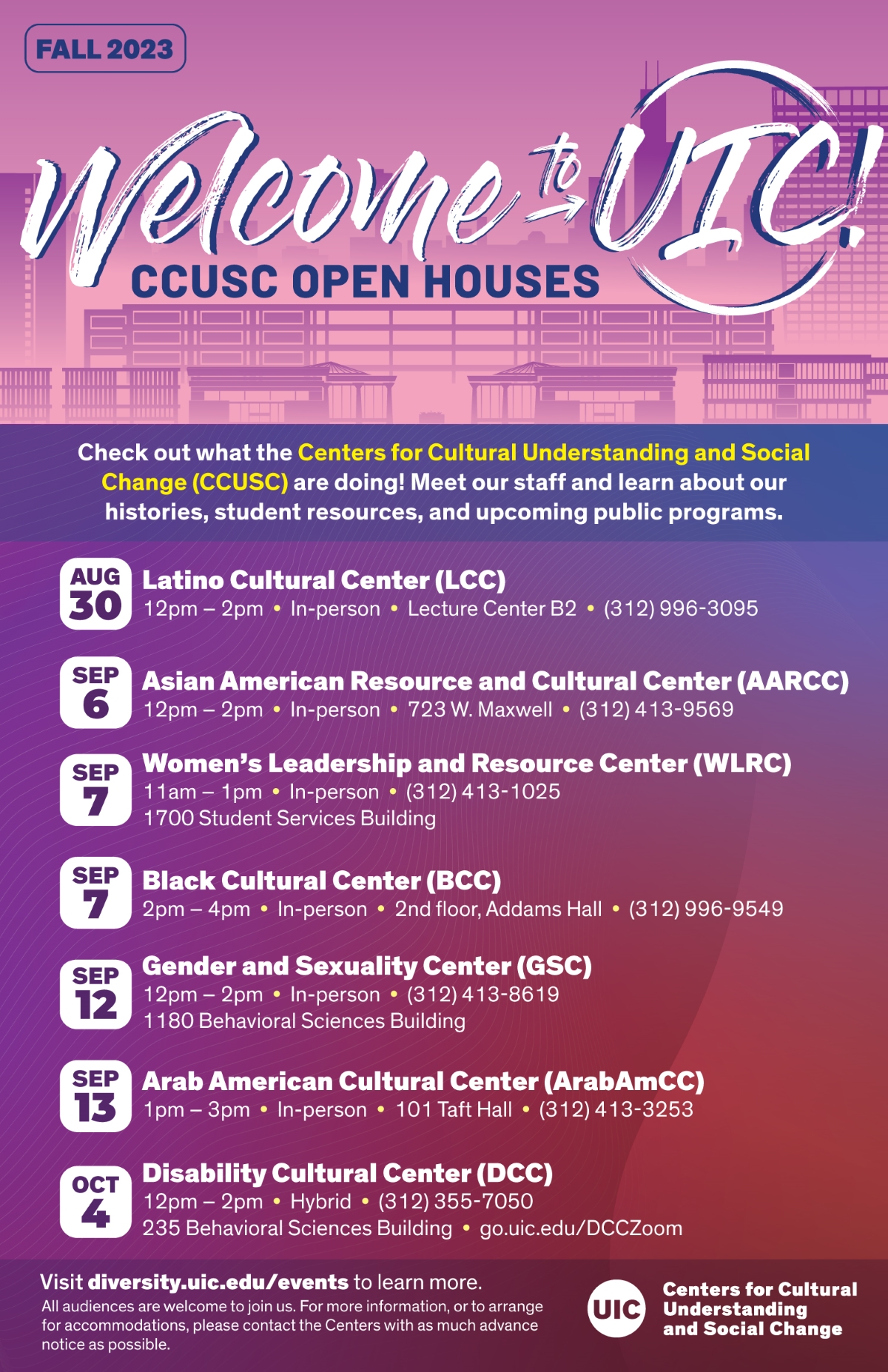 to UIC! CCUSC Fall 2023 Open Houses Office of Community